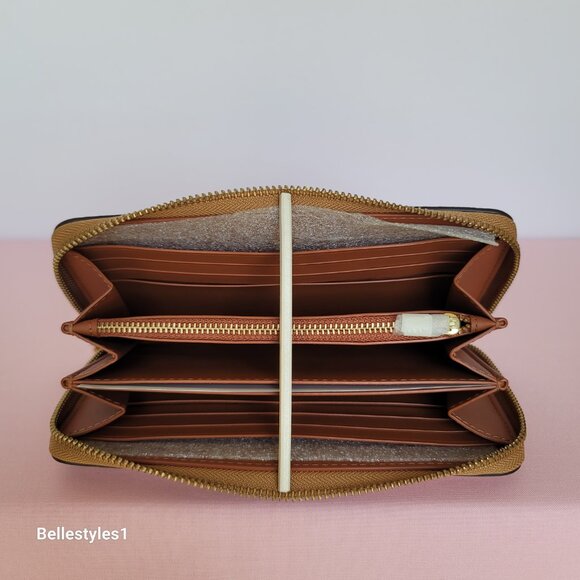 COACH Pebble Leather Zip-Around Accordion Wallet with Back-Slip Pocket-Buttercup - Picture 14 of 16